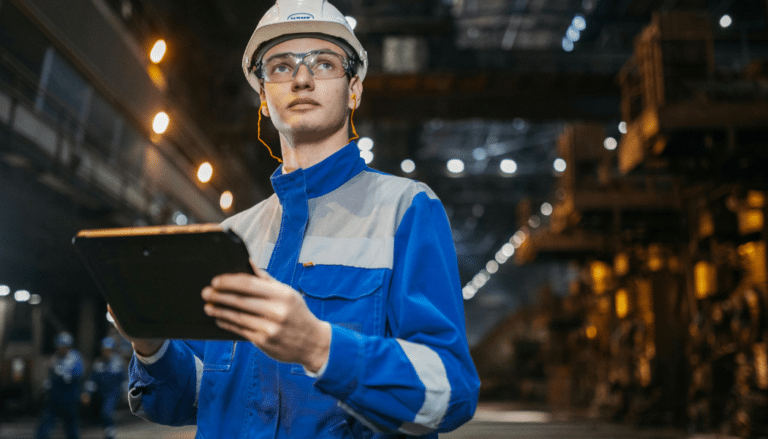 homme de l'industrie qui fait de la maintenance preventive fermeture entrepot